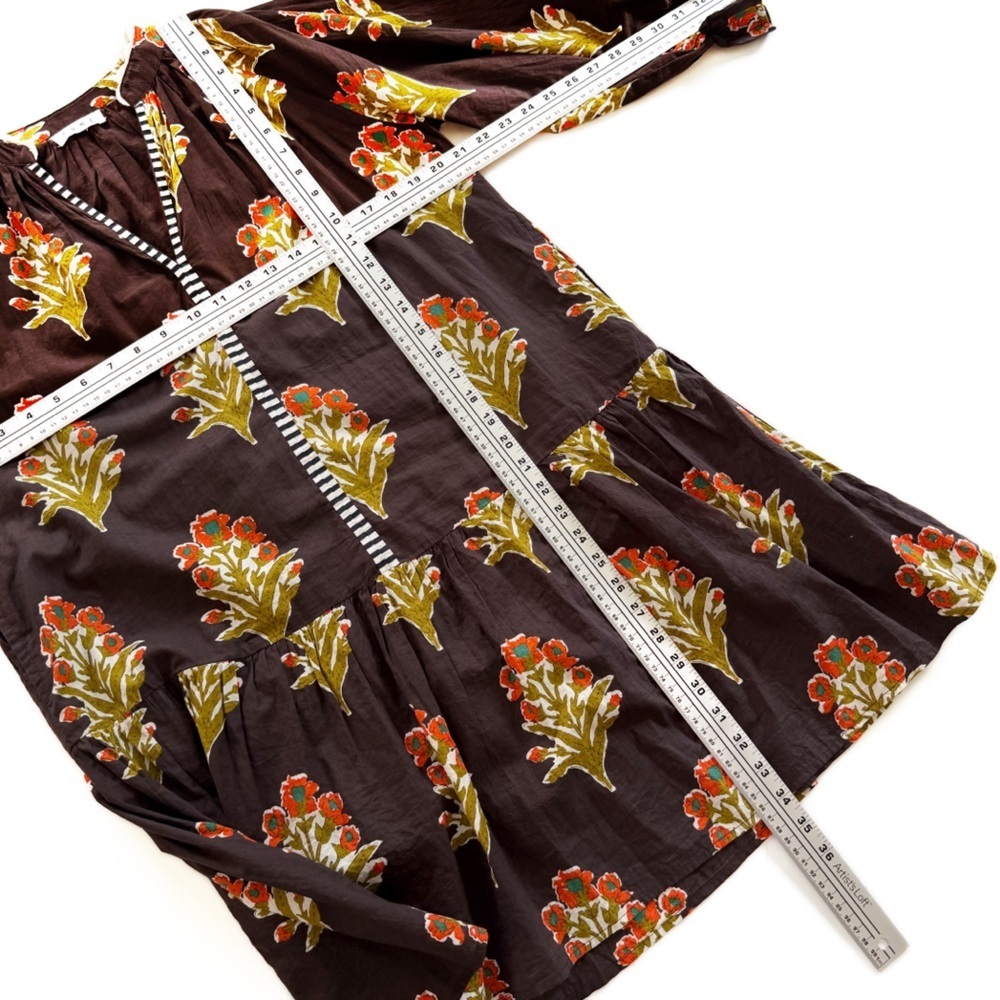 THML Evereve Dress Womens Small Indian Cotton Brown Block Print Shift Mini - Picture 3 of 8